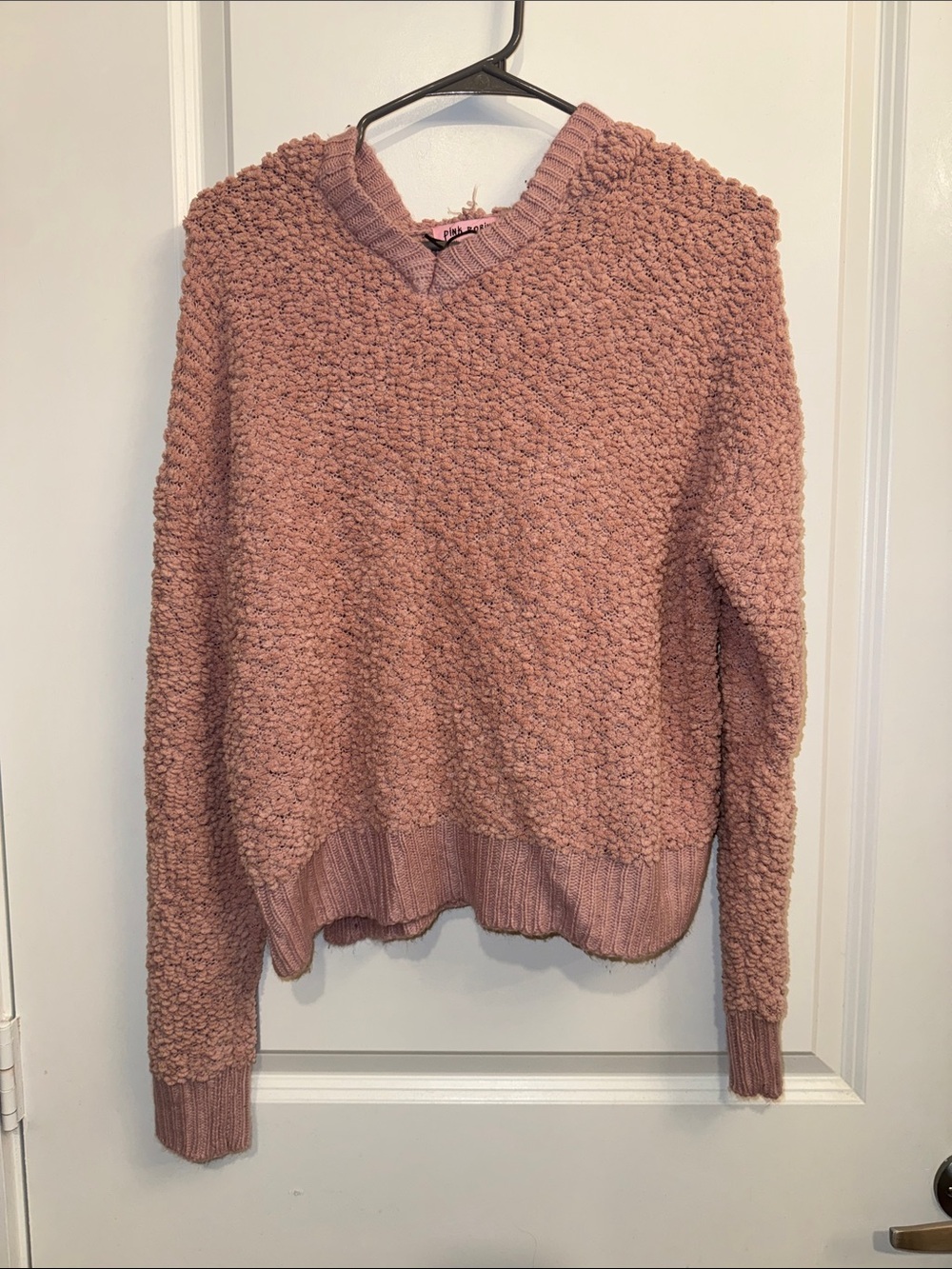 Popcorn-Texture Crew Sweater in Dusty Rose
